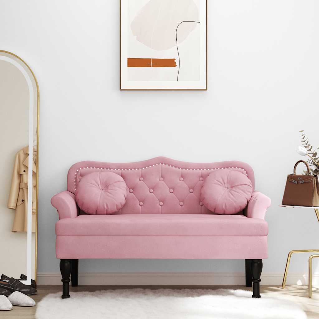 bænk med hynder 120,5x65x75 cm velour lyserød
