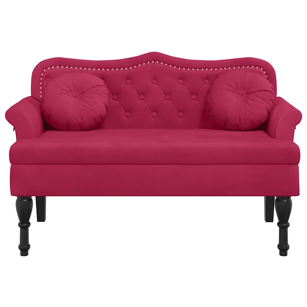 bænk med hynder 120,5x65x75 cm velour vinrød