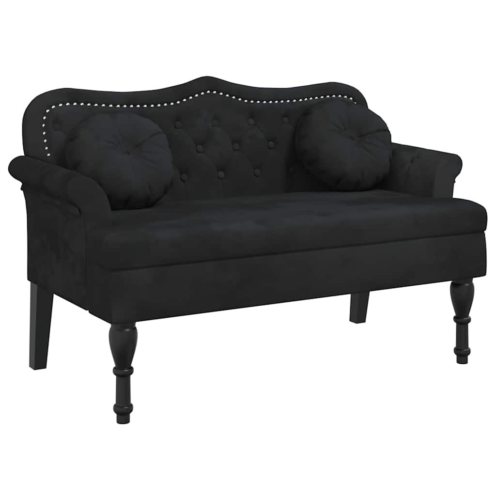 bænk med hynder sort 120,5x65x75 cm fløjl