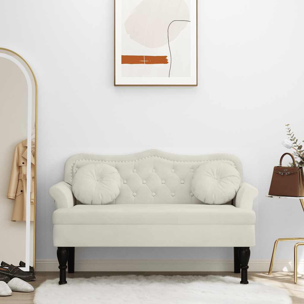 bænk med hynder 120,5x65x75 cm velour creme