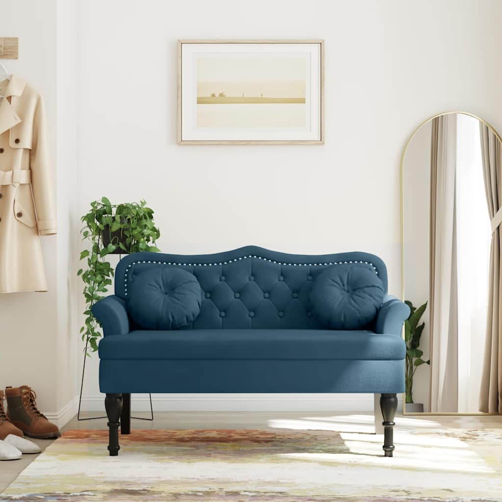 bænk med hynder 120,5x65x75 cm velour blå