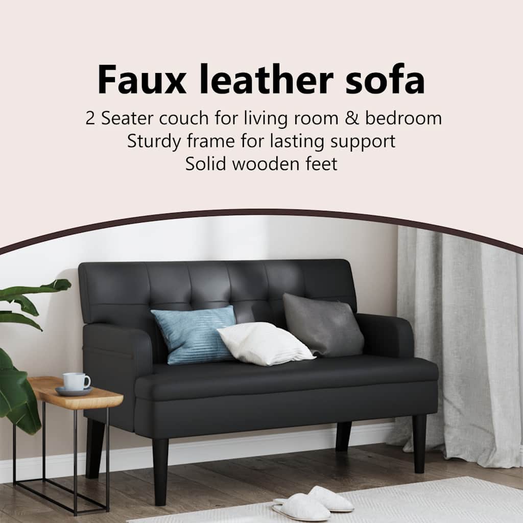 bænk med ryglæn sort 112x65,5x75 cm kunstlæder