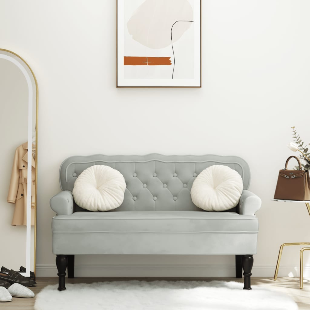 bænk med ryglæn lysegrå 119,5x64,5x75 cm fløjl