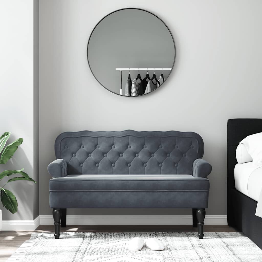 bænk med ryglæn 119,5x64,5x75 cm velour mørkegrå