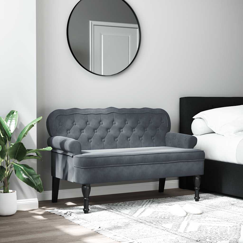 bænk med ryglæn 119,5x64,5x75 cm velour mørkegrå