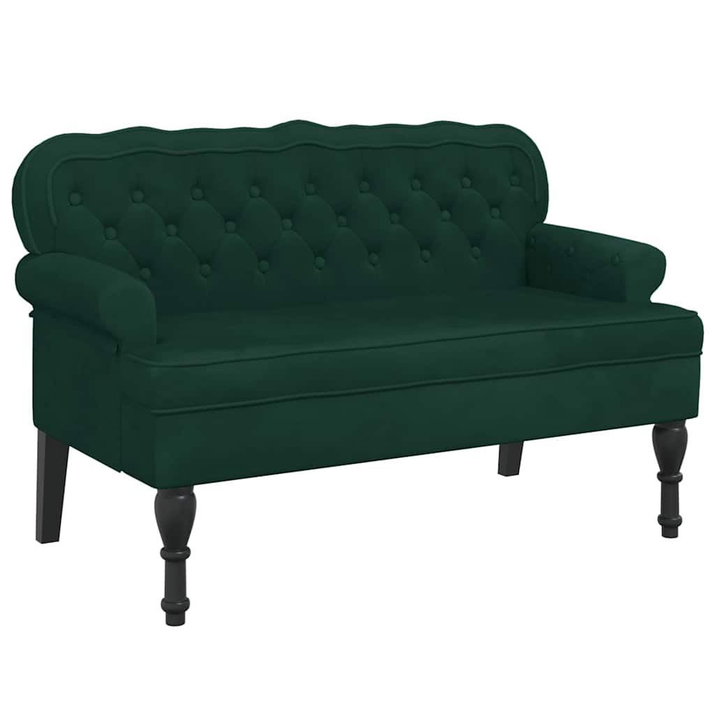 bænk med ryglæn 119,5x64,5x75 cm velour mørkegrøn