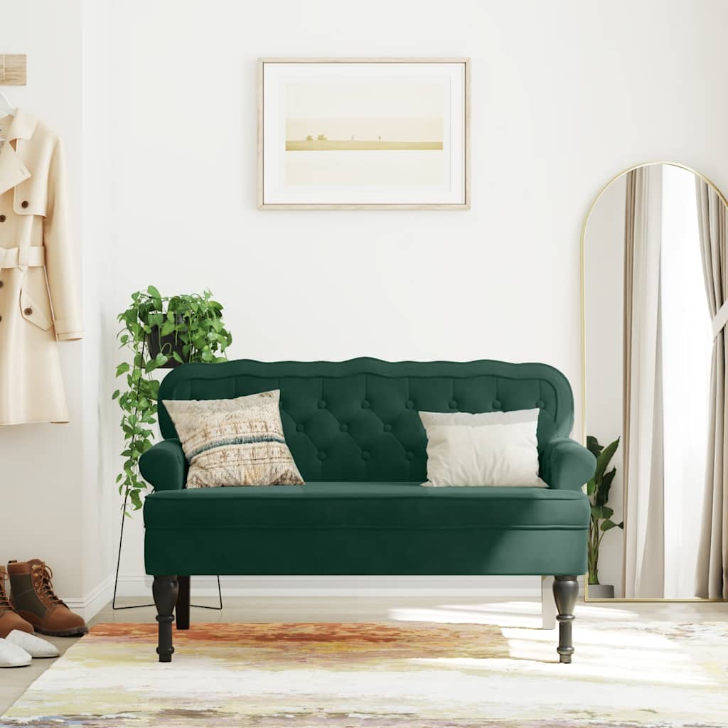bænk med ryglæn 119,5x64,5x75 cm velour mørkegrøn