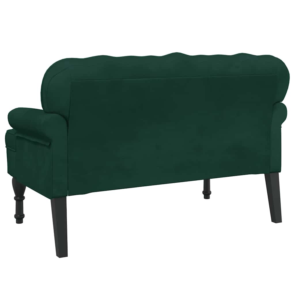 bænk med ryglæn 119,5x64,5x75 cm velour mørkegrøn