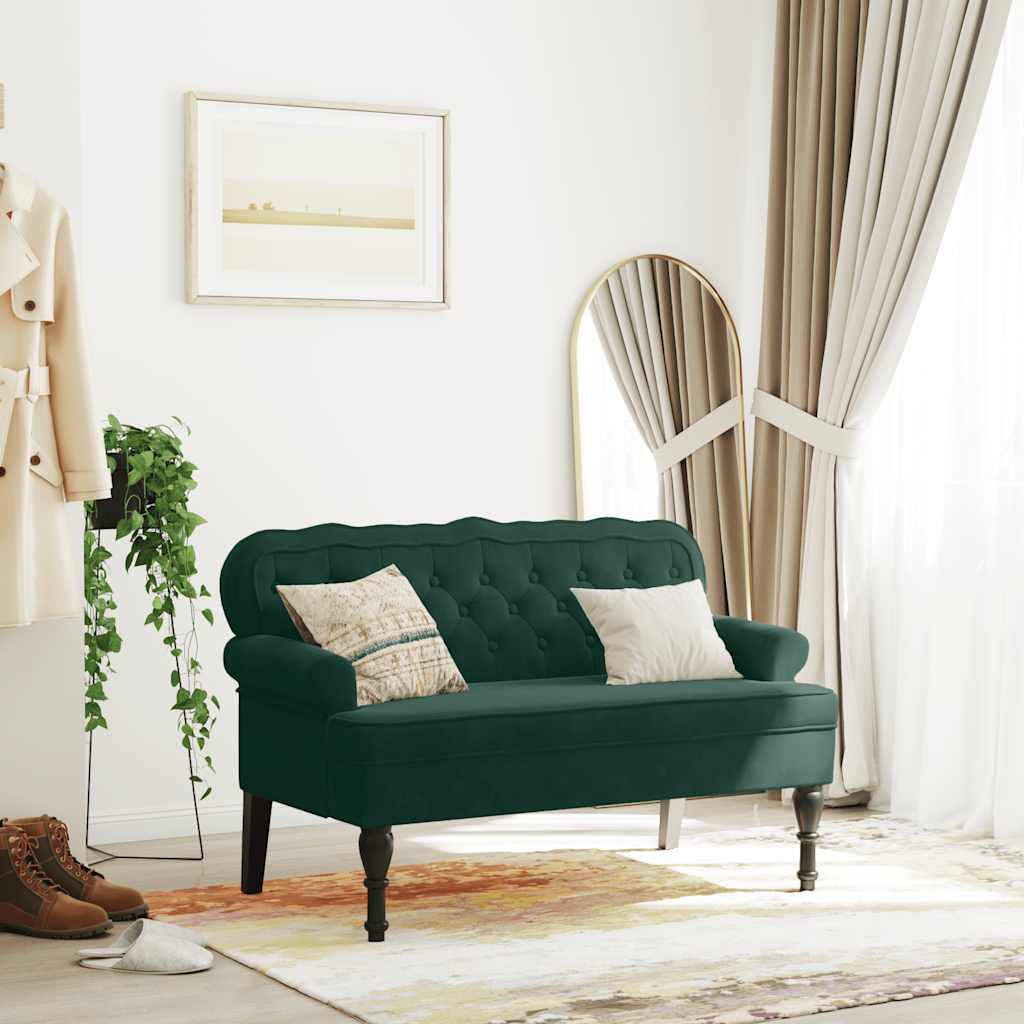 bænk med ryglæn 119,5x64,5x75 cm velour mørkegrøn