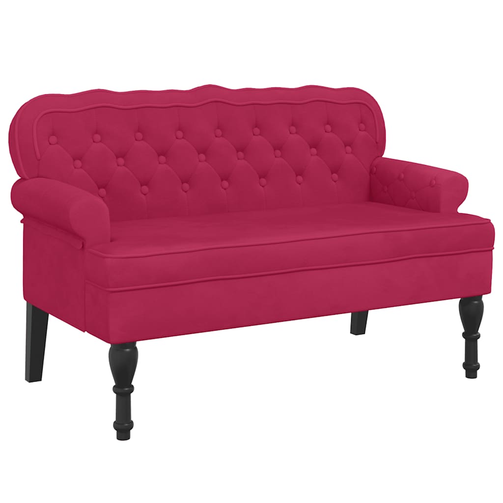 bænk med ryglæn 119,5x64,5x75 cm velour vinrød