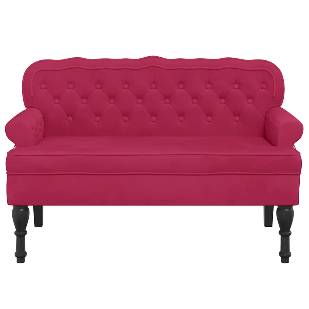 bænk med ryglæn 119,5x64,5x75 cm velour vinrød