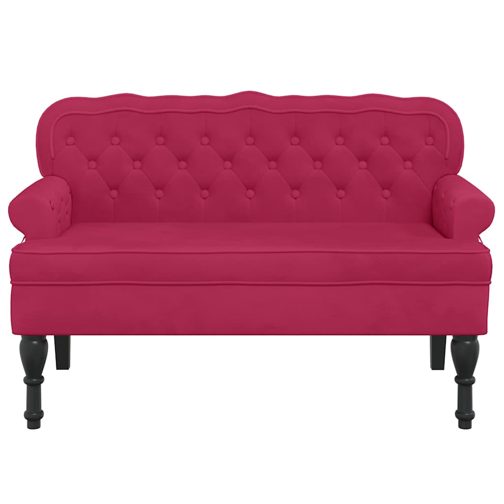 bænk med ryglæn 119,5x64,5x75 cm velour vinrød