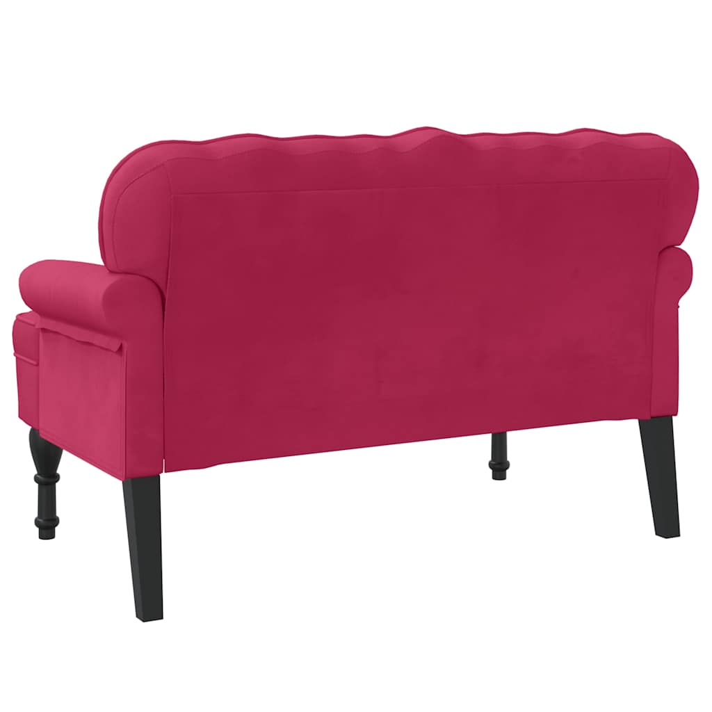 bænk med ryglæn 119,5x64,5x75 cm velour vinrød