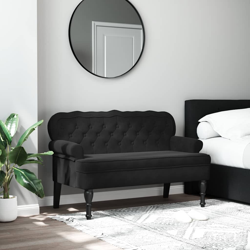 bænk med ryglæn sort 119,5x64,5x75 cm fløjl