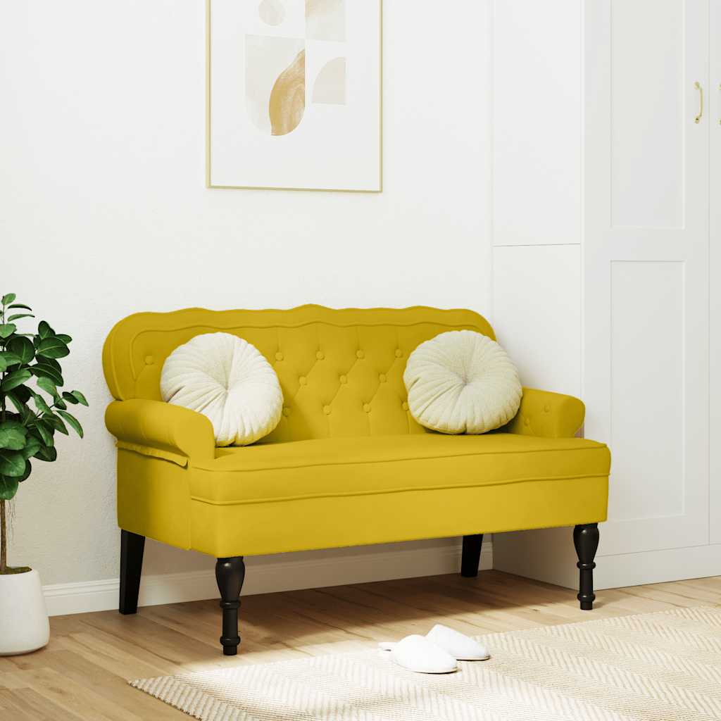 bænk med ryglæn 119,5x64,5x75 cm velour gul