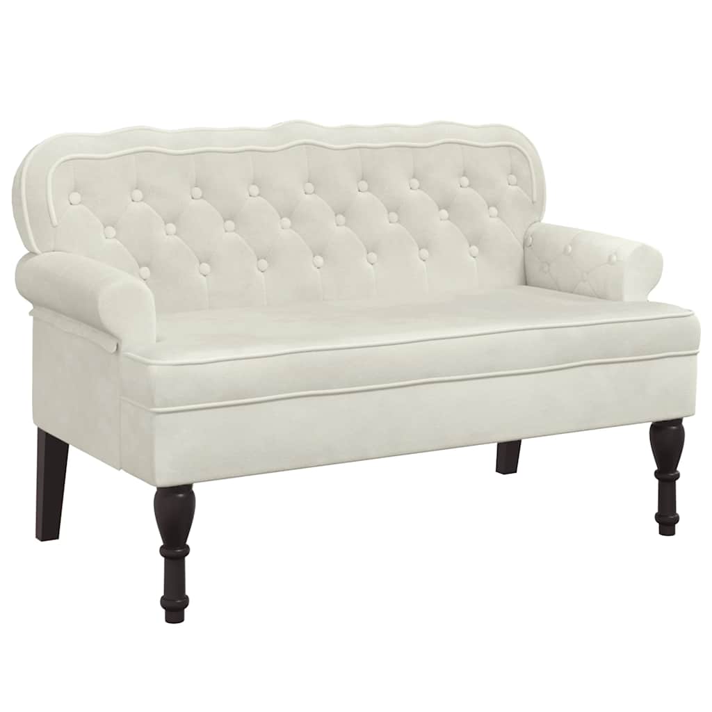 bænk med ryglæn 119,5x64,5x75 cm velour cremefarvet