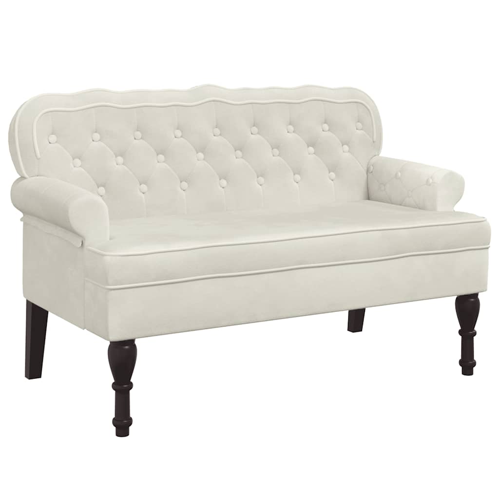 bænk med ryglæn 119,5x64,5x75 cm velour cremefarvet