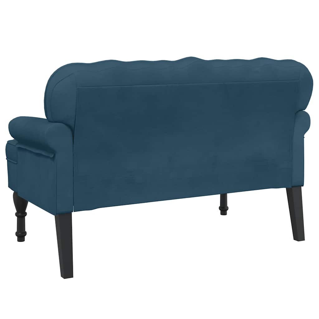 bænk med ryglæn 119,5x64,5x75 cm velour blå