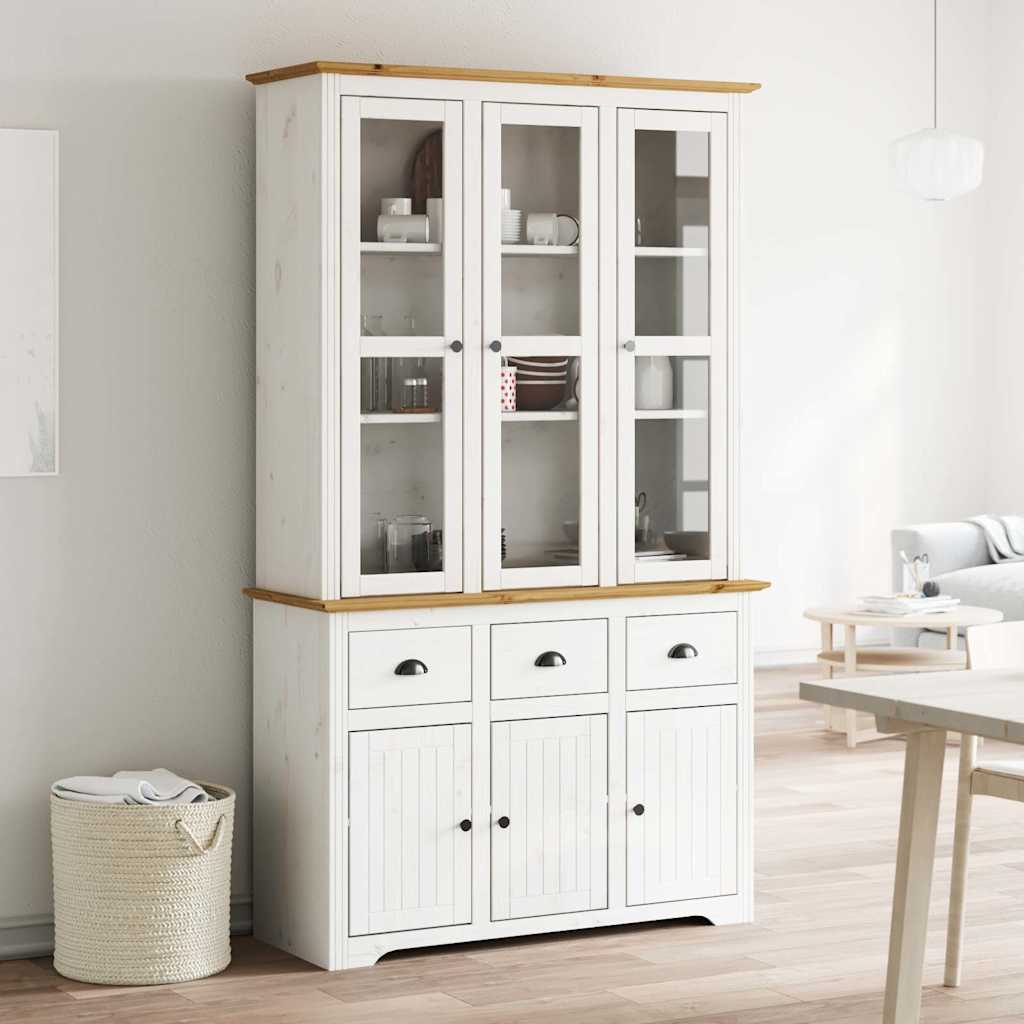 skænk BODO 115,5x43x200,5 cm massivt fyrretræ hvid og brun