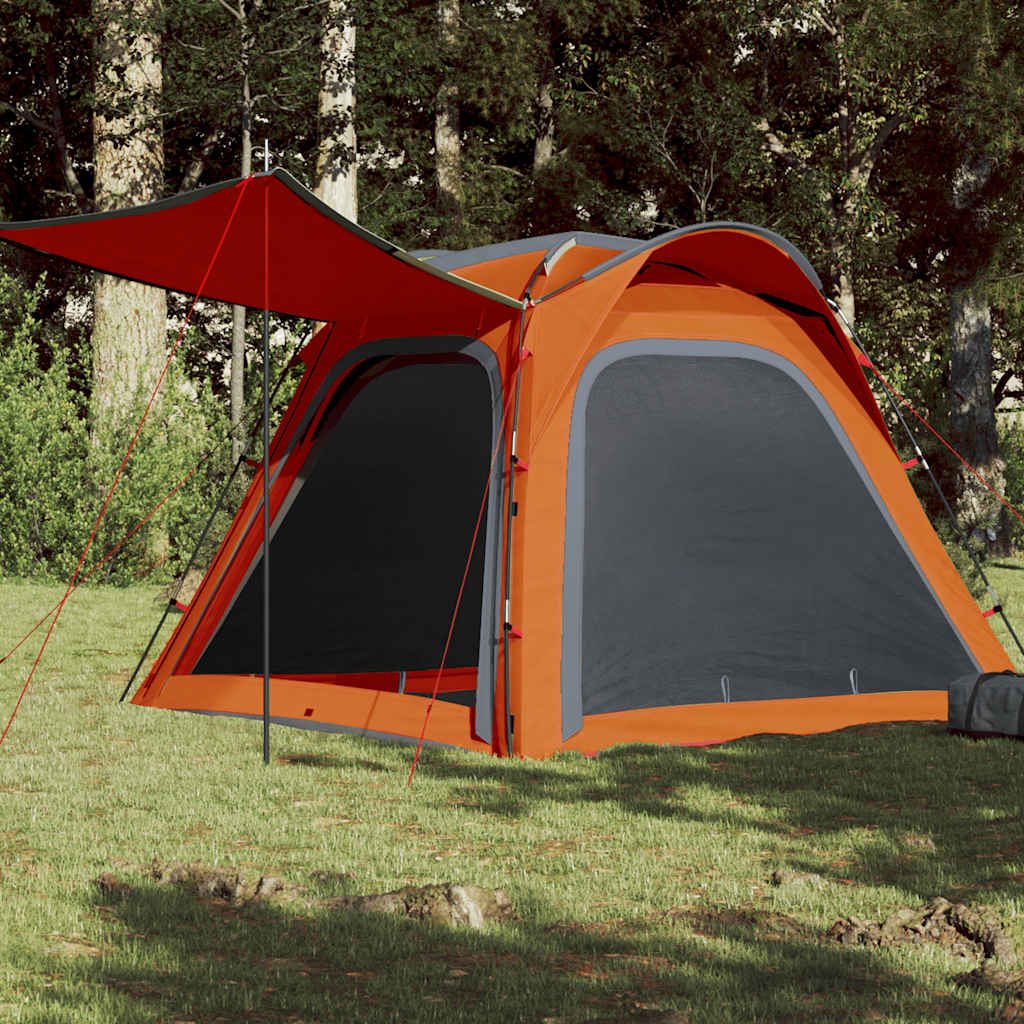4-personers campingtelt vandtæt quick-release grå og orange billede