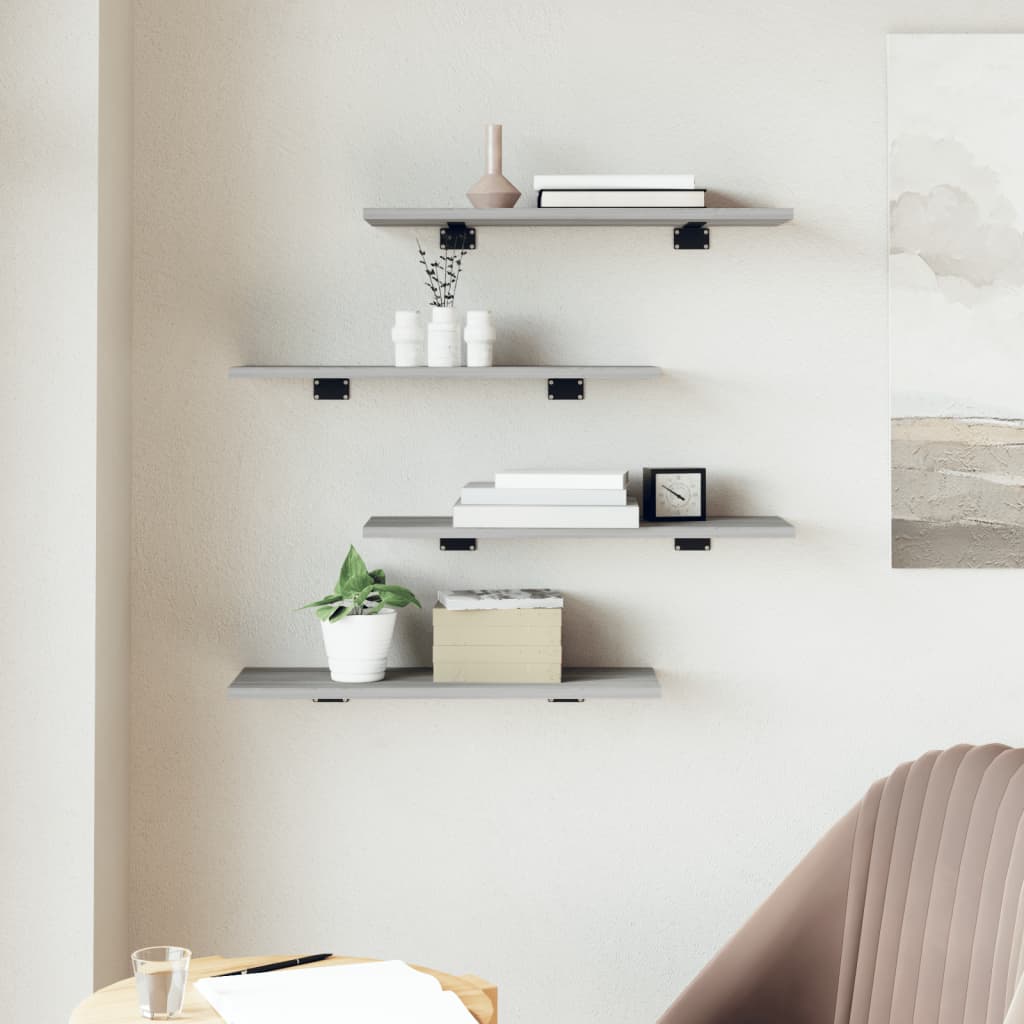 væghylder 4 stk. 60x20x1,5 cm konstrueret træ grå sonoma-eg