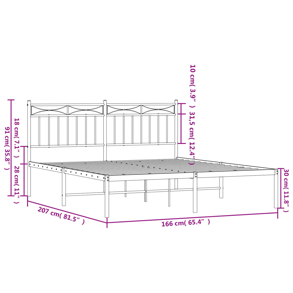 sengeramme med sengegavl 160x200 cm metal sort