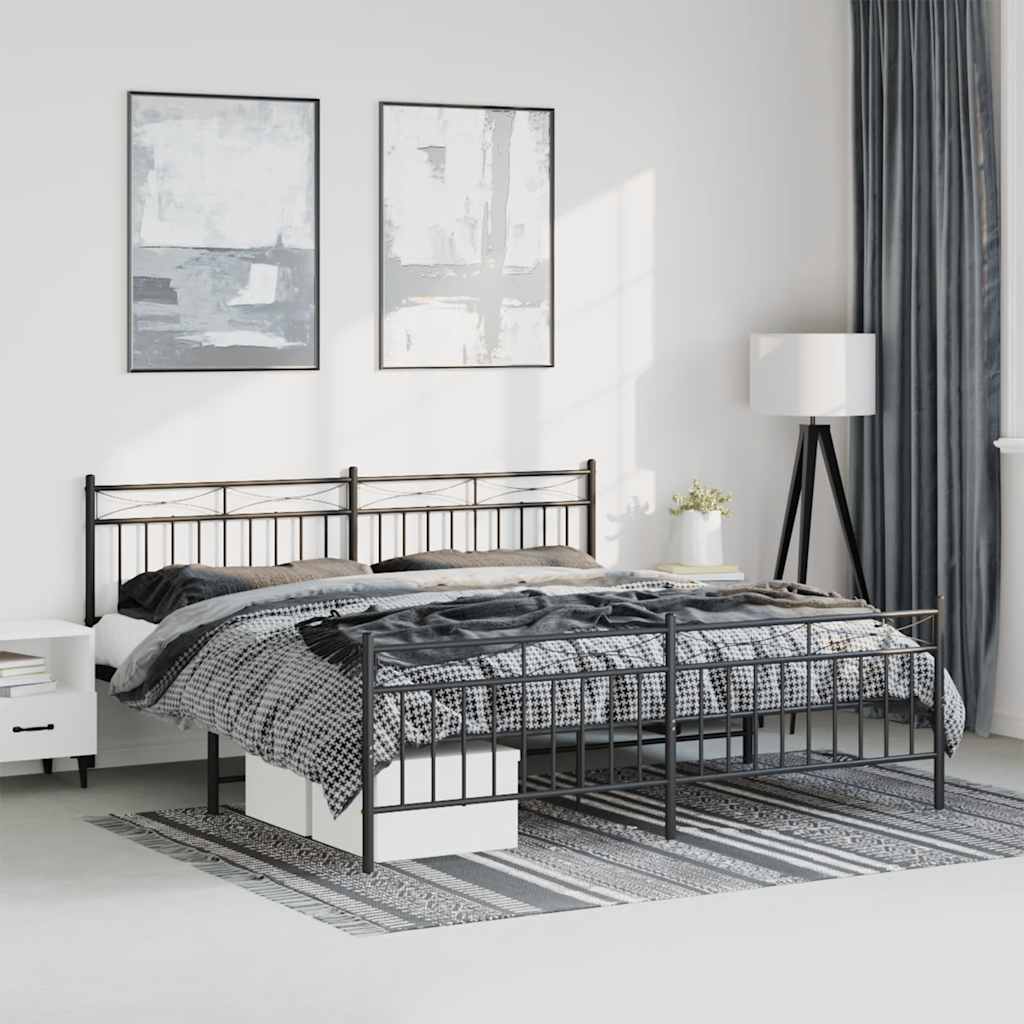 sengeramme med sengegavl og fodgærde 193x203 cm metal sort