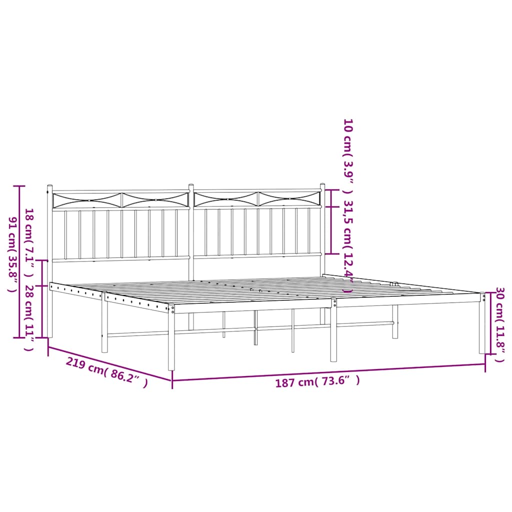 sengeramme med sengegavl 183x213 cm metal hvid