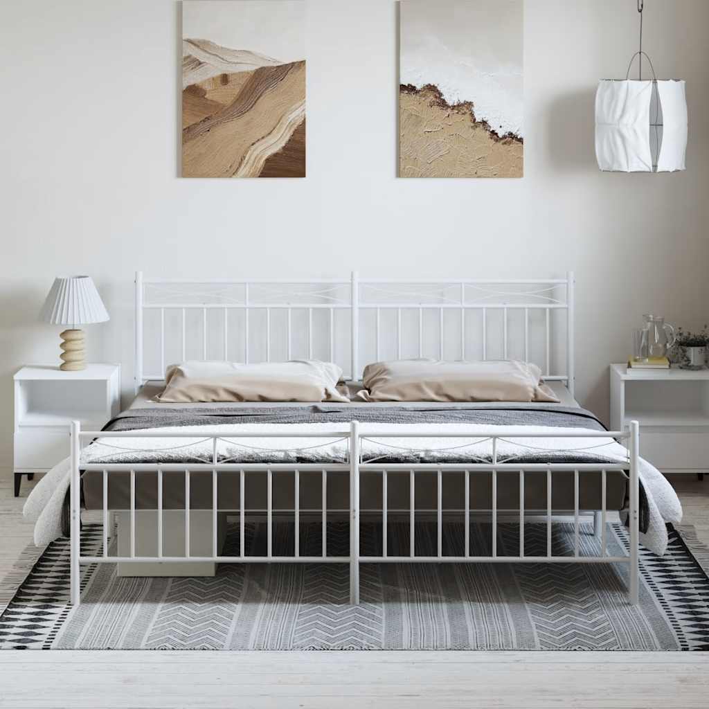 sengeramme med sengegavl og fodgærde 183x213 cm metal hvid