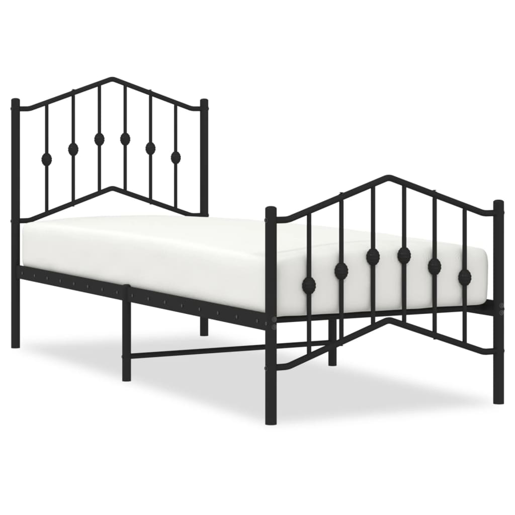 sengeramme med sengegavl og fodgærde 75x190 cm metal sort