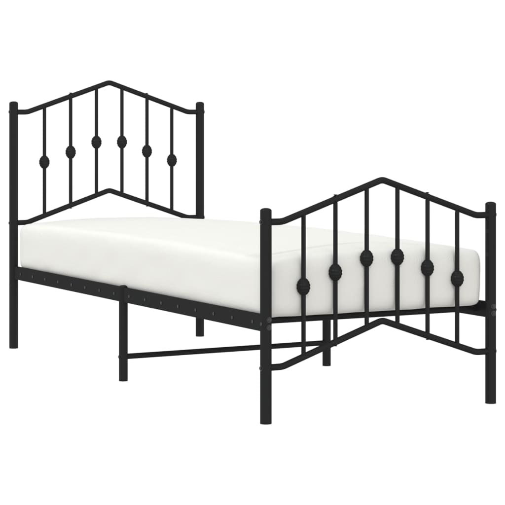 sengeramme med sengegavl og fodgærde 75x190 cm metal sort