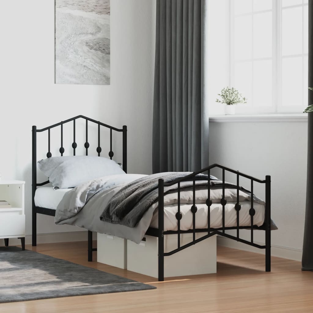 sengeramme med sengegavl og fodgærde 75x190 cm metal sort