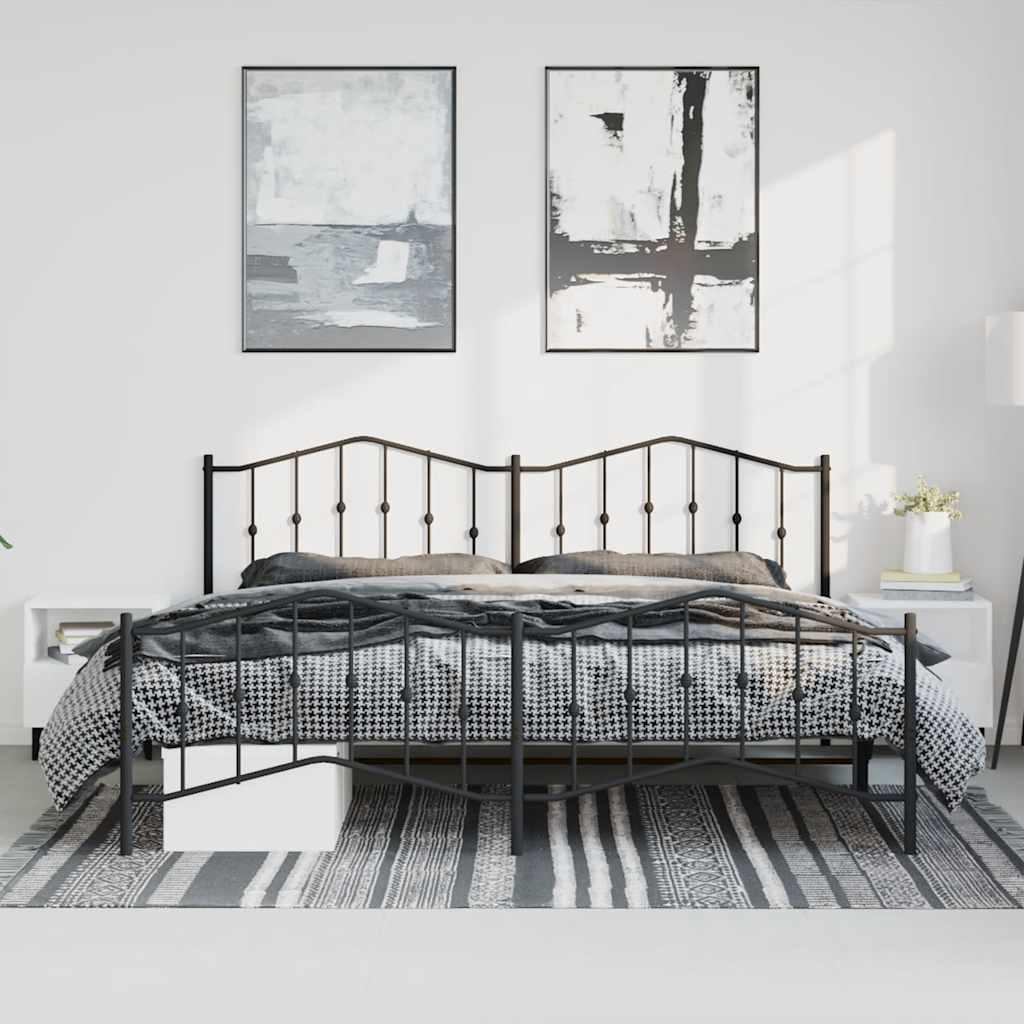 sengeramme med sengegavl og fodgærde 183x213 cm metal sort