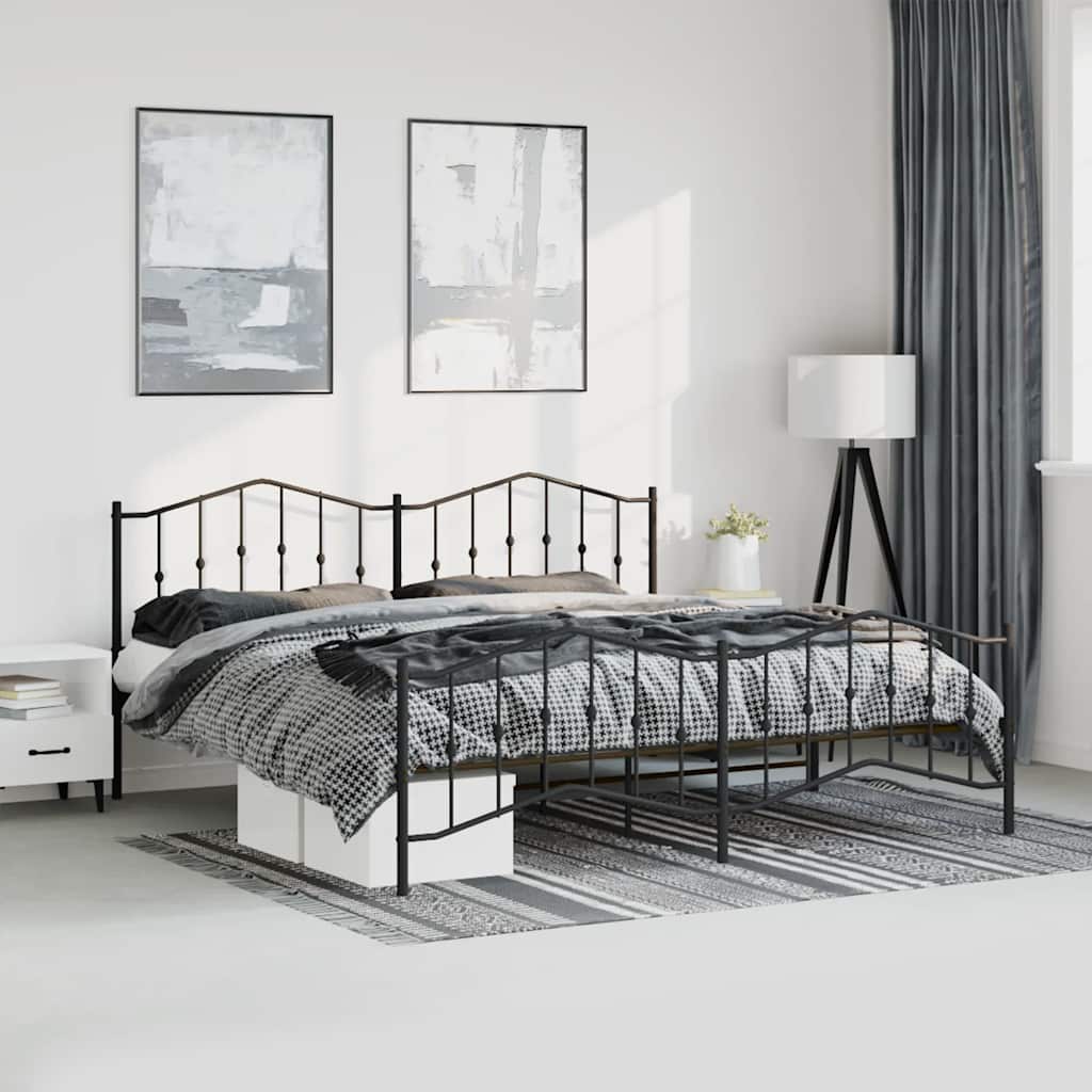 sengeramme med sengegavl og fodgærde 183x213 cm metal sort
