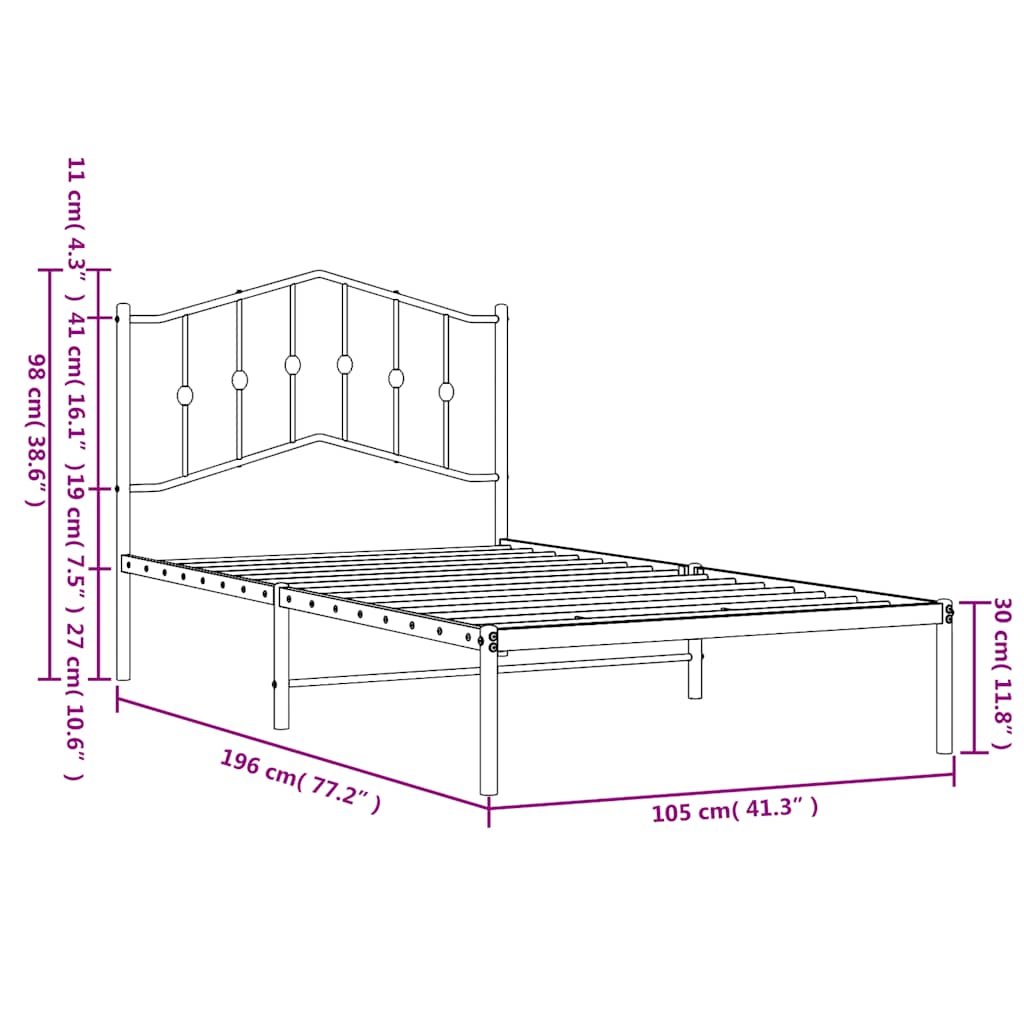 sengeramme med sengegavl 100x190 cm metal hvid