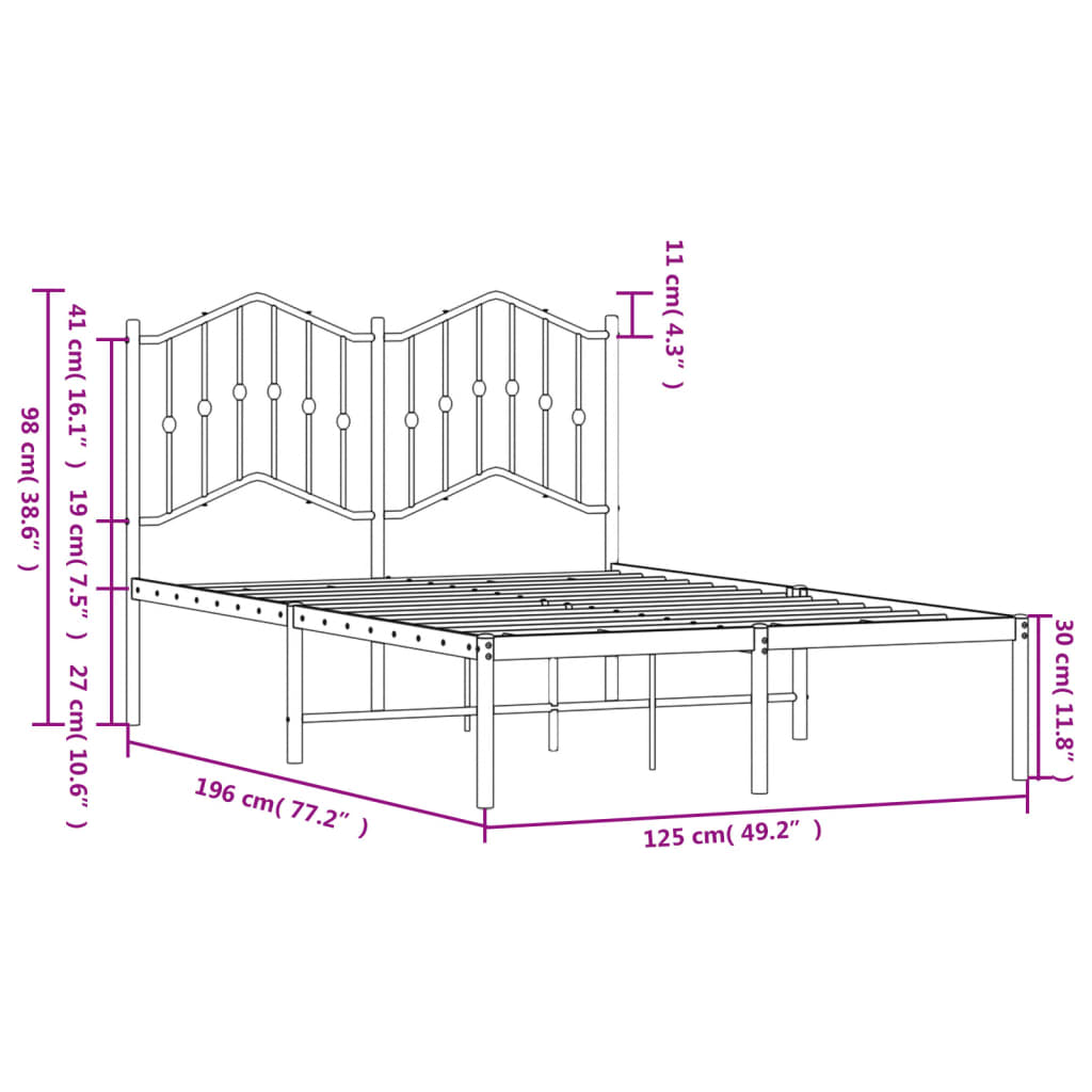 sengeramme med sengegavl 120x190 cm metal hvid