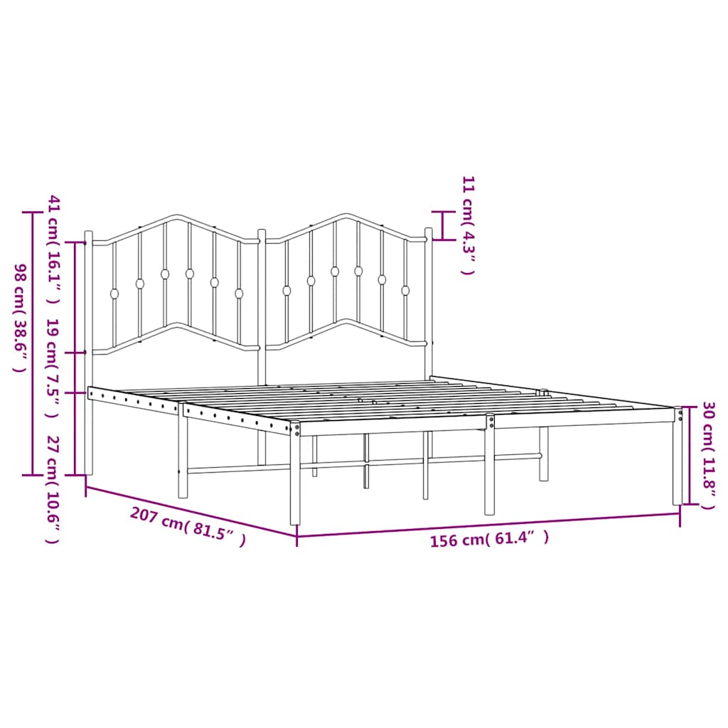 sengeramme med sengegavl 150x200 cm metal hvid