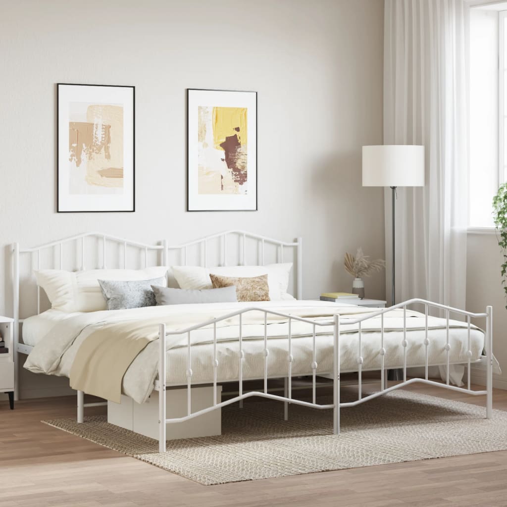 sengeramme med sengegavl og fodgærde 200x200 cm metal hvid