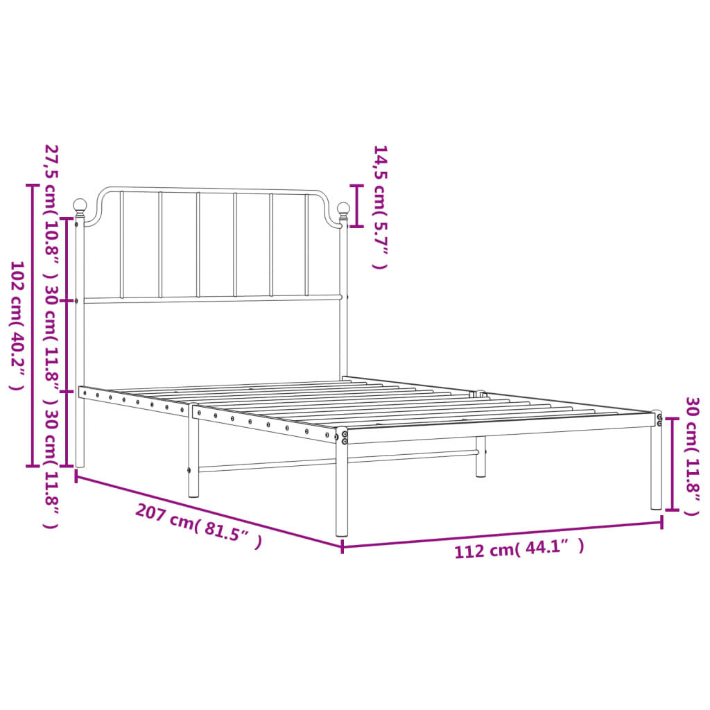 sengeramme med sengegavl 107x203 cm metal sort