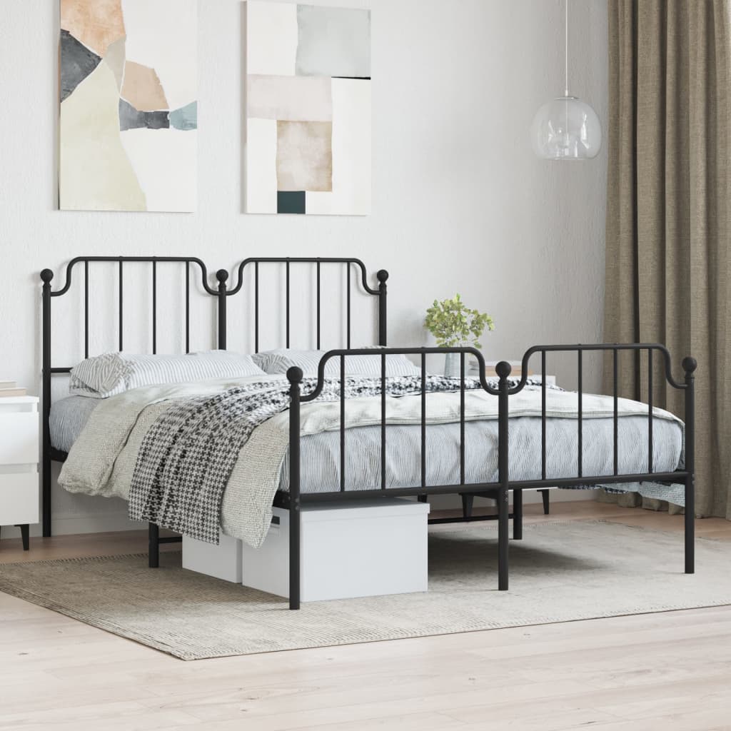 sengeramme med sengegavl og fodgærde 140x190 cm metal sort
