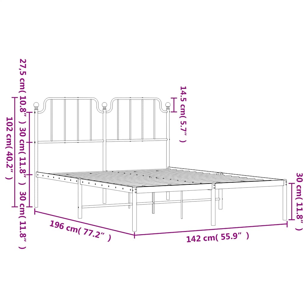sengeramme med sengegavl 135x190 cm metal hvid