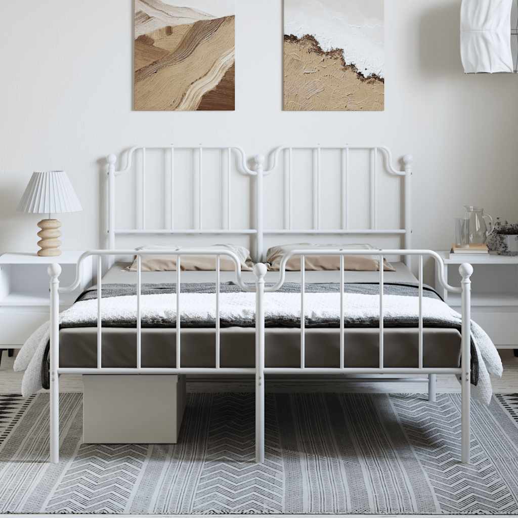 sengeramme med sengegavl og fodgærde 150x200 cm metal hvid