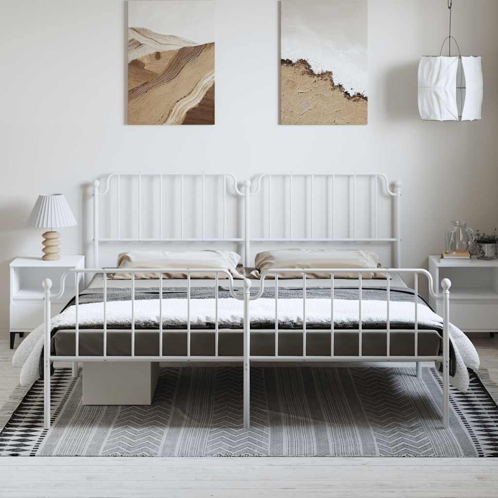sengeramme med sengegavl og fodgærde 183x213 cm metal hvid