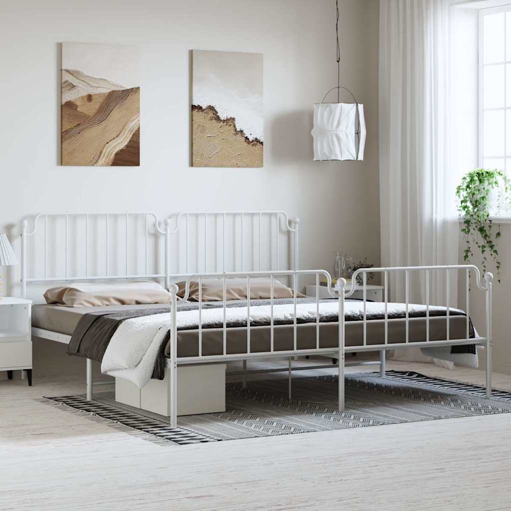 sengeramme med sengegavl og fodgærde 183x213 cm metal hvid