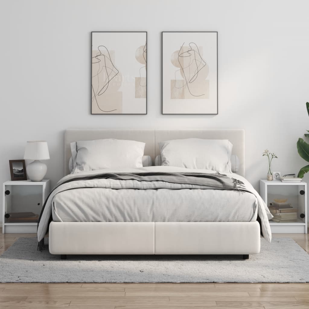 sengeborde 2 stk. med glaslåger 35x37x42 cm hvid