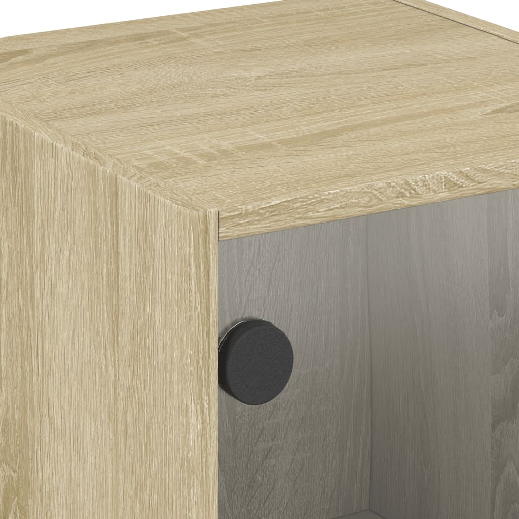 sengeborde med glaslåger 2 stk. 35x37x42 cm grå sonoma-eg