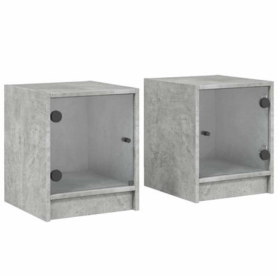sengeborde 2 stk. med glaslåger 35x37x42 cm betongrå