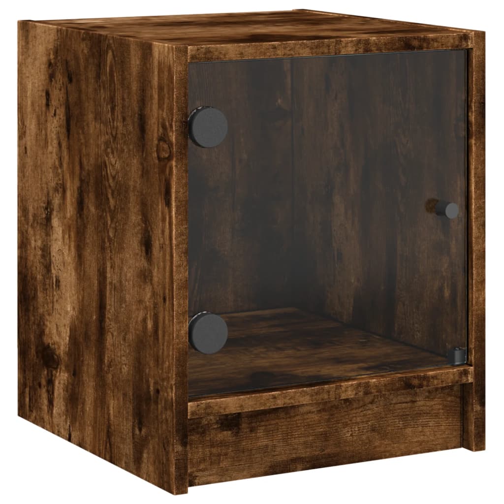 sengeborde 2 stk. med glaslåger 35x37x42 cm røget egetræsfarve