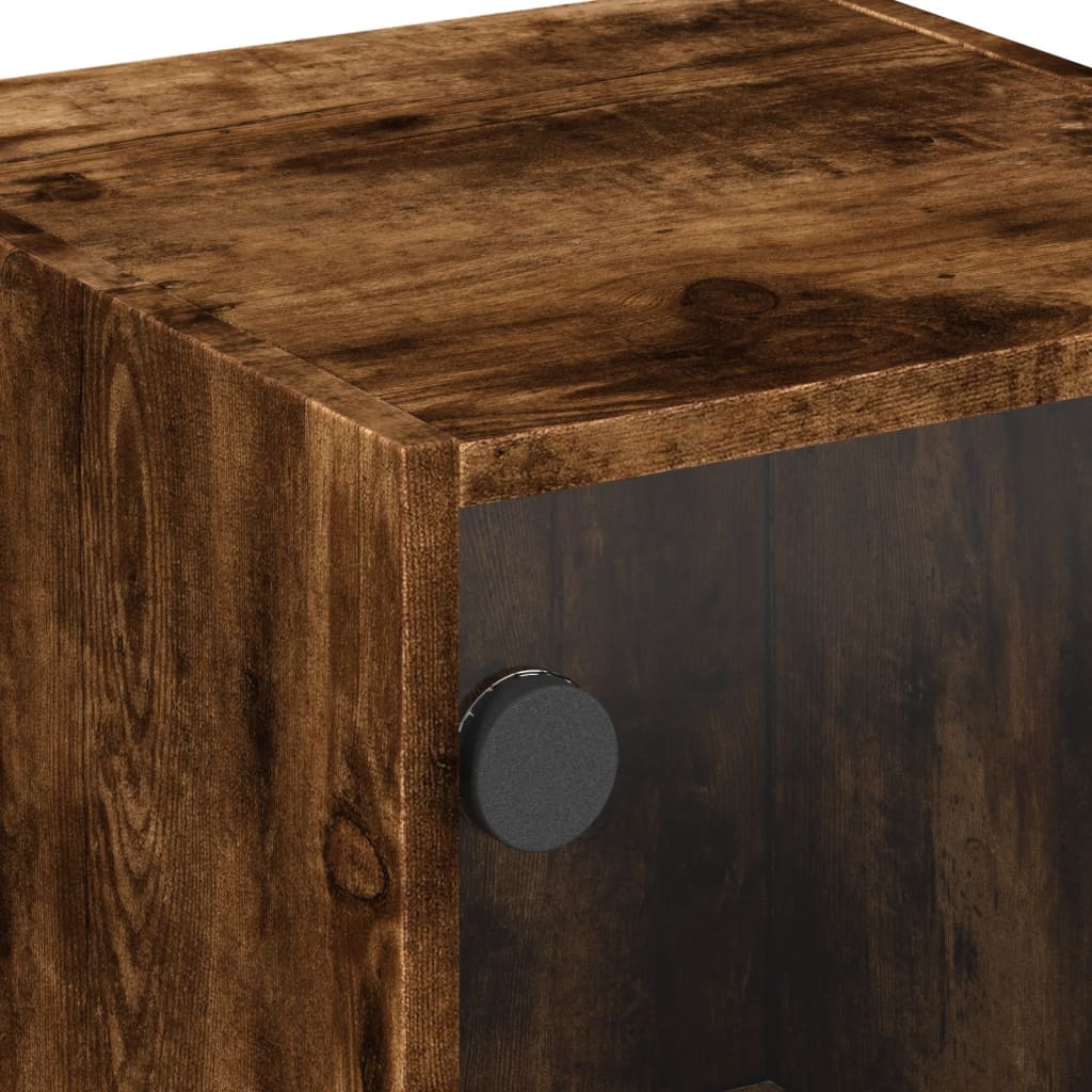 sengeborde 2 stk. med glaslåger 35x37x42 cm røget egetræsfarve
