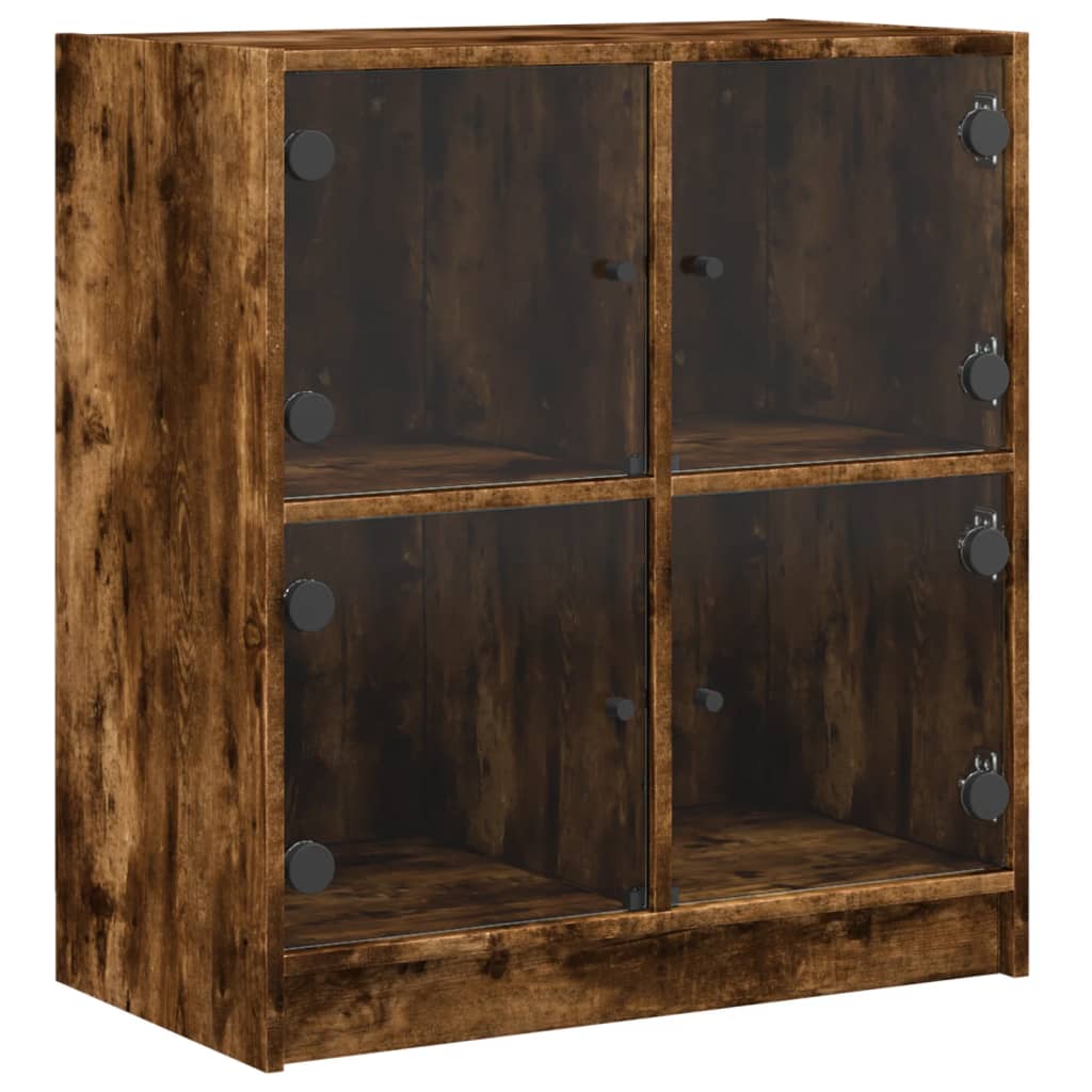 skab med glaslåger 68x37x75,5 cm røget egetræsfarve